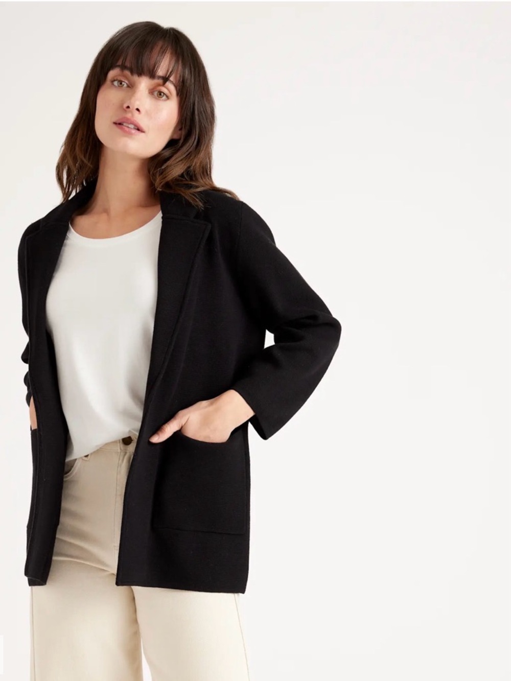 Quince Black 100% Organic Cotton Knit Blazer Open-Front Blazer Jacket XL